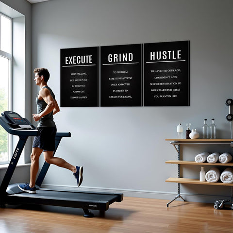 Hustle Grind Execute Wall Art Set - 3 Pieces 16"X24" Motivational Canvas Wall Art with Wooden Frame, Inspirational Quotes Decor for Office & Home Motivational Posters, Office & Gym Decor