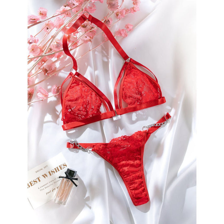 European And American New Lace Seduction Lingerie T - back Lace Underwear Suit - Serenity Spaces