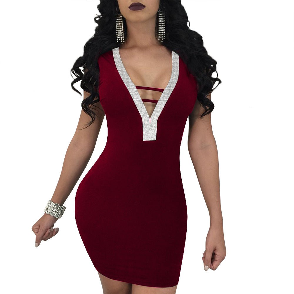 Sexy Slim Ladies Deep V - neck Bodycon Party Dresses Women Summer Sleeveless Hollow Out Backless Package Hip Dress Clubwear - Serenity Spaces