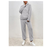 Winter Plush Pajama Set Fashion Casual Hooded Top and Elastic Band Pants Warm Set - Serenity Spaces