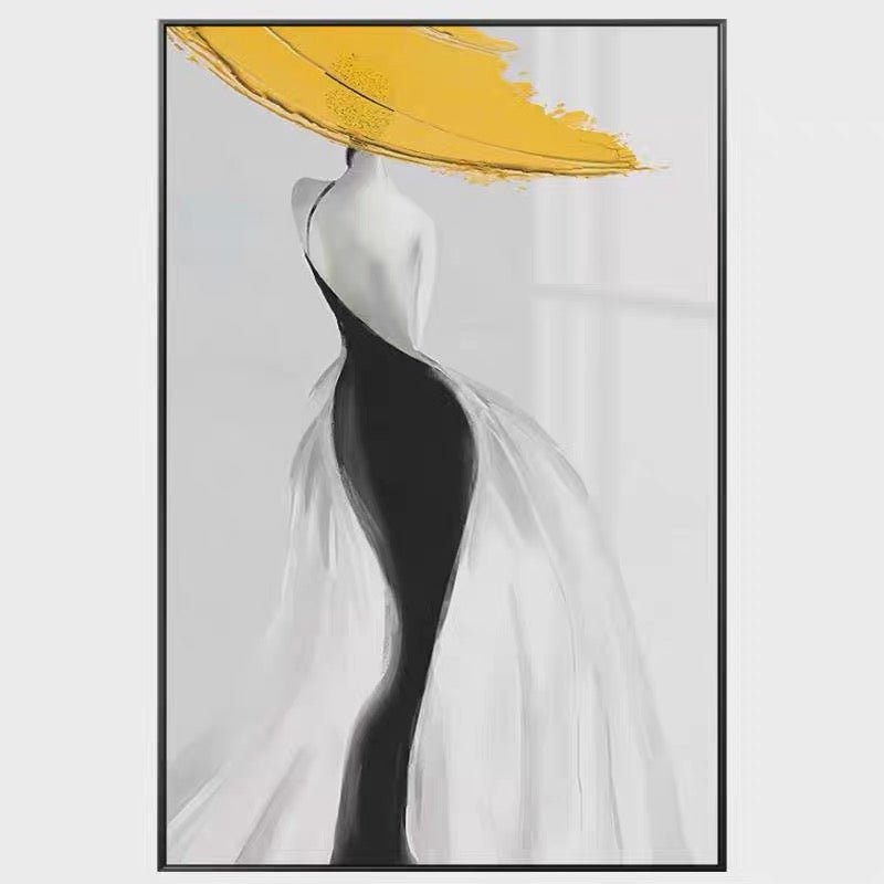 Modern Sexy Woman Yellow Hat Handmade Canvas Oil Painting Abstract Nordic Luxury Artwork Posters Living Room Canvas Wall Aesthetic Home Decor - Serenity Spaces