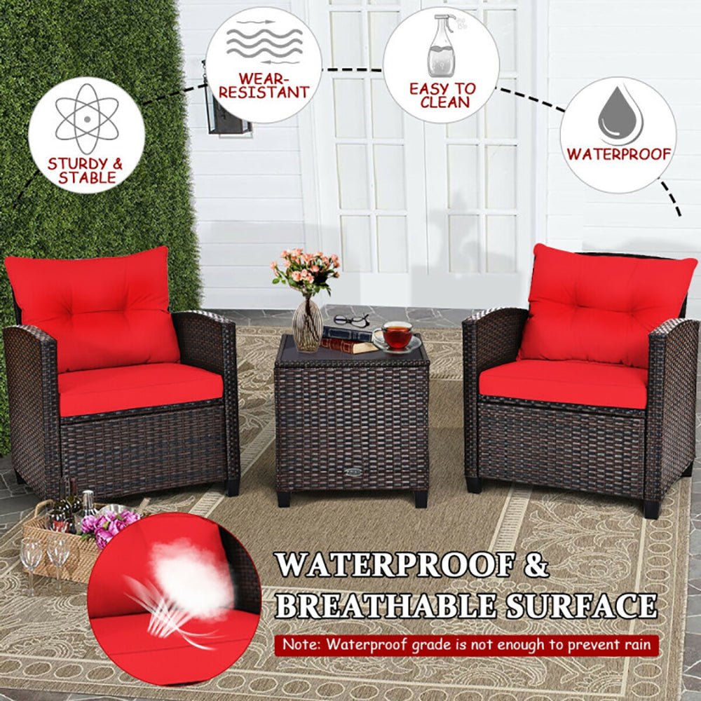3 Pieces Rattan Patio Furniture Set With Washable Cushion - Serenity Spaces