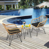 3 Pieces Rattan Furniture Set With Cushioned Chair Table - Serenity Spaces