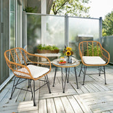 3 Pieces Rattan Furniture Set With Cushioned Chair Table - Serenity Spaces
