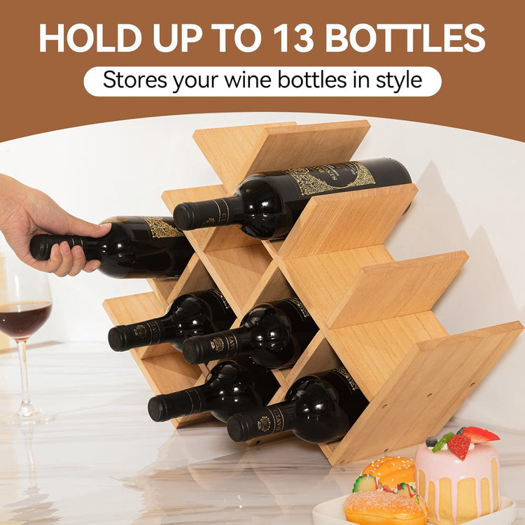 Wooden 13 - Bottle Wine Rack - Nature Wood 4 - Tier Wine Display Rack/Free Standing and Countertop Storage Shelf - Bottle Holder/Cabinet Glass XHJJ4 - NA - Serenity Spaces
