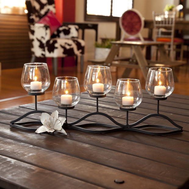 . Wavy Iron and Glass Hurricane Candleholder