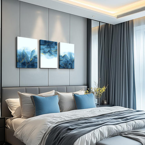 Abstract Canvas Wall Art for Living Room Bedroom Decoration Office Wall Painting,Bathroom Wall Decor Gray Blue Canvas Pictures Modern Home Decoration Wall Artwork,Fashion Wall Art 16X12 Inch/ 3 Piece