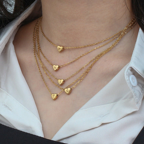 Heart Initial Gold Necklace - Serenity Spaces