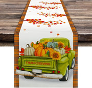 Thanksgiving Table Runner, Fall Table Runner Thanksgiving Decorations Green Truck Thanksgiving Table Decorations for Indoor Outdoor Thanksgiving Party Dining Table Decor (13" X 72")