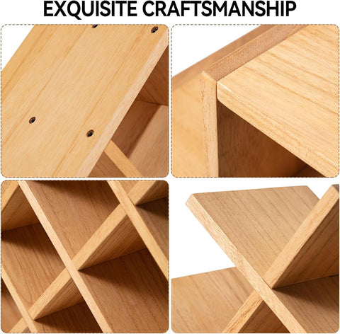 Wooden 13-Bottle Wine Rack - Nature Wood 4-Tier Wine Display Rack/Free Standing and Countertop Storage Shelf - Bottle Holder/Cabinet Glass XHJJ4-NA