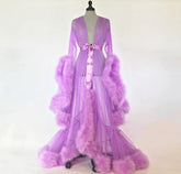 lingerie Women Fur Robe Hot See Through Mature Women Sexy Nightgowns Long Bridal Robes - Serenity Spaces
