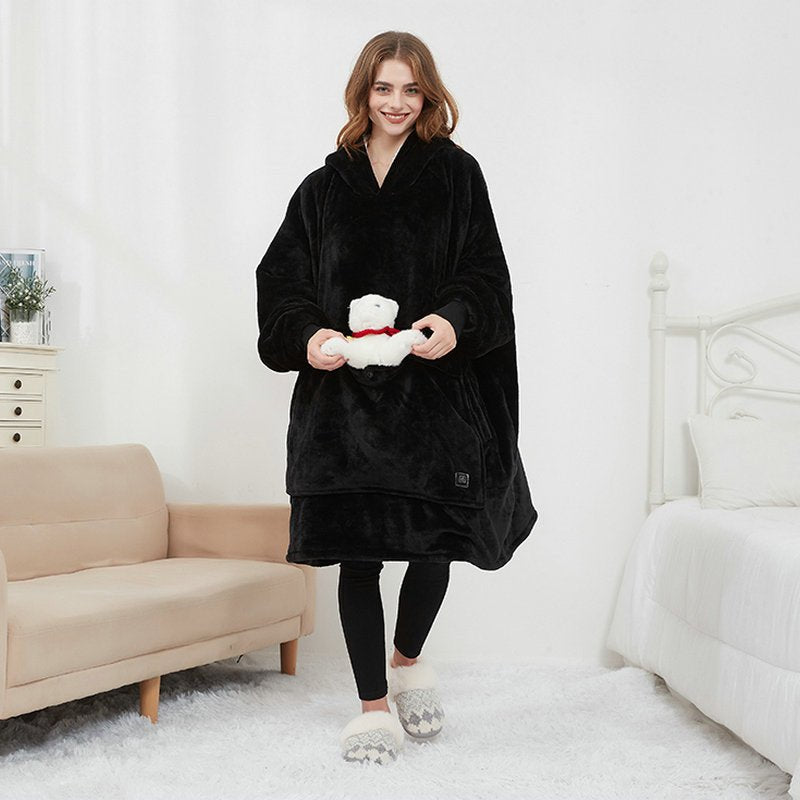 USB Heated Wearable Blanket Oversized Lazy Hoodie With Large Heating Area Back Cozy Warm Sherpa Hoodie Blanket No Battery Pack - Serenity Spaces