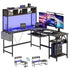 L Shaped Gaming Desk 67, Reversible Computer Desks With Led Lights Corner Table With Keyboard Tray Side Bag Storage Shelf Metal Frame - Serenity Spaces