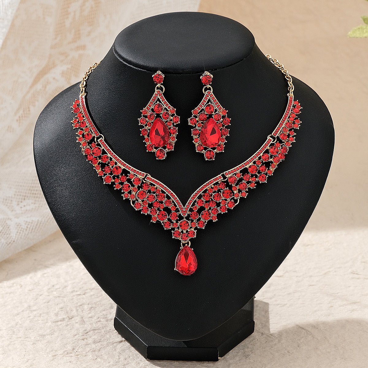 Rhinestone Pearl Earrings And Necklace Set Women - Serenity Spaces