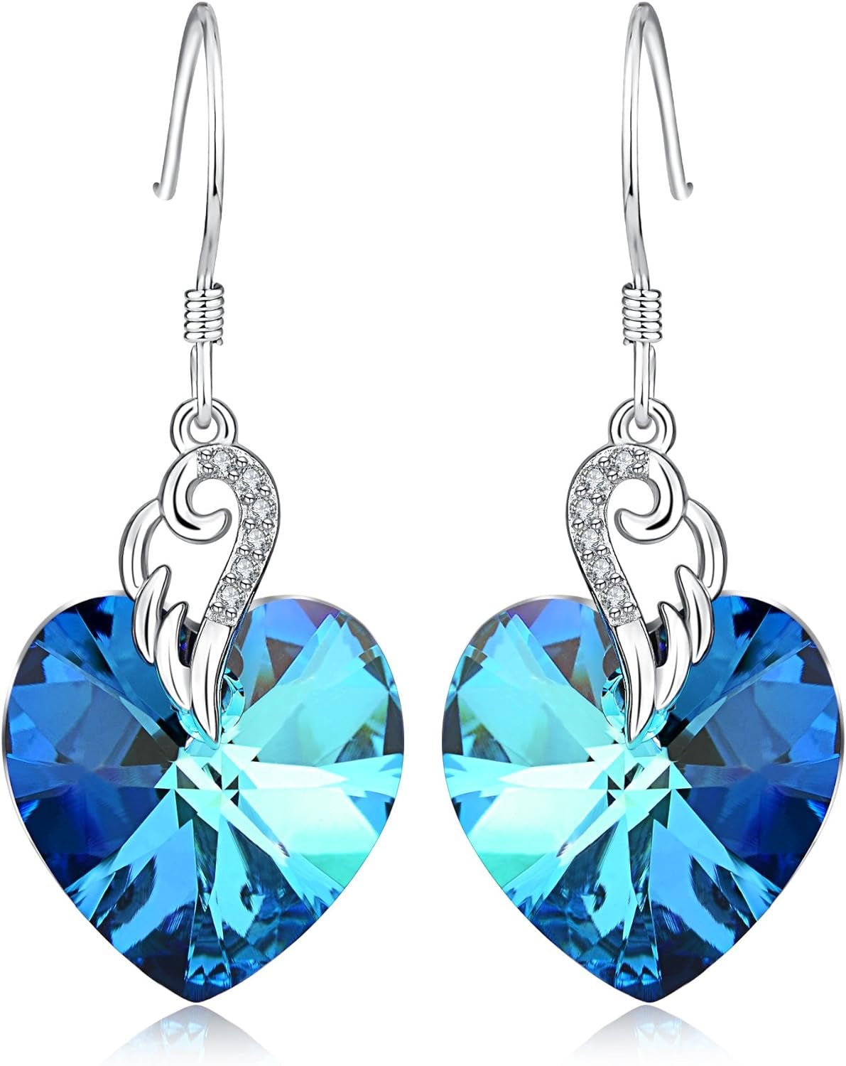Austrian Crystal Heart Drop Dangle Earrings for Women Sterling Silver Heart Earrings Christmas Gift Birthday Gift Anniversary Jewelry Gift for Women - Serenity Spaces