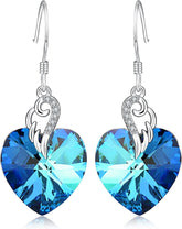 Austrian Crystal Heart Drop Dangle Earrings for Women Sterling Silver Heart Earrings Christmas Gift Birthday Gift Anniversary Jewelry Gift for Women - Serenity Spaces