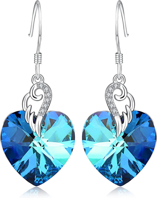 Austrian Crystal Heart Drop Dangle Earrings for Women Sterling Silver Heart Earrings Christmas Gift Birthday Gift Anniversary Jewelry Gift for Women - Serenity Spaces