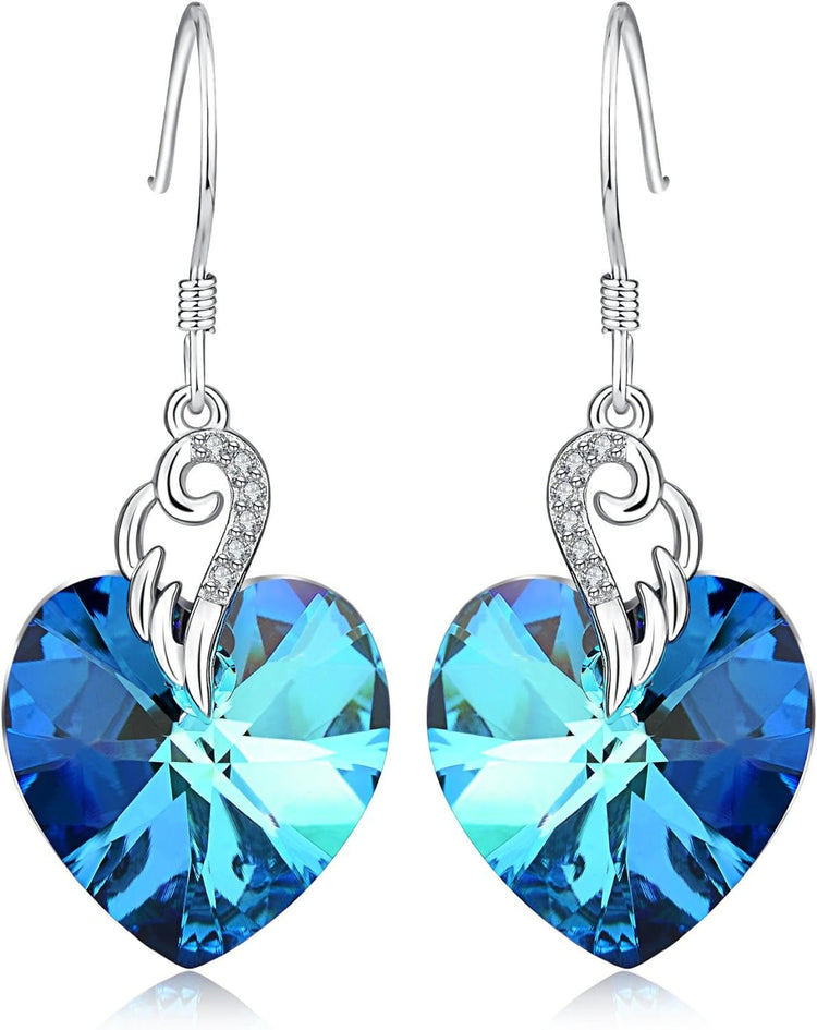 Austrian Crystal Heart Drop Dangle Earrings for Women Sterling Silver Heart Earrings Christmas Gift Birthday Gift Anniversary Jewelry Gift for Women - Serenity Spaces