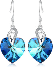 Austrian Crystal Heart Drop Dangle Earrings for Women Sterling Silver Heart Earrings Christmas Gift Birthday Gift Anniversary Jewelry Gift for Women