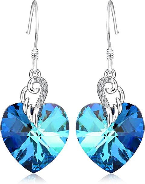Austrian Crystal Heart Drop Dangle Earrings for Women Sterling Silver Heart Earrings Christmas Gift Birthday Gift Anniversary Jewelry Gift for Women