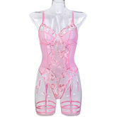 Red Rose Flower Embroidery Tie - neck Cross Sexy Underwear - Serenity Spaces