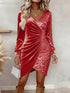 Fashionable V - neck Sequin Velvet Bodycon Dress - Serenity Spaces