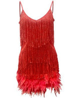 Sexy Tassel Sequins Feather Summer Mini Dress Women V Neck Spaghetti Strap Stitching Dresses Female Elegant Evening Party Club Dress - Serenity Spaces