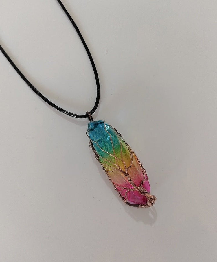 Hot Selling Stone Crystal Pillar Tree Of Life Pendant Ins Fashion Necklace - Serenity Spaces