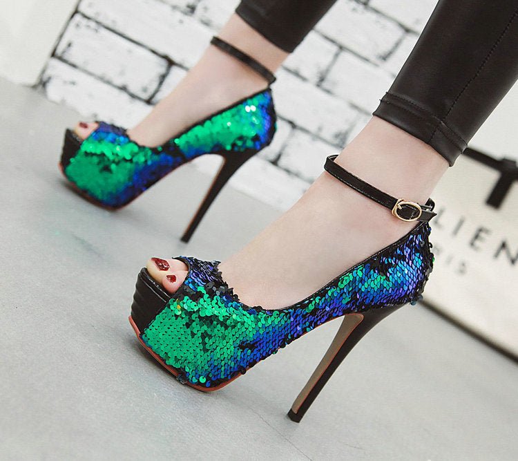 Super high heel sequined high heels - Serenity Spaces
