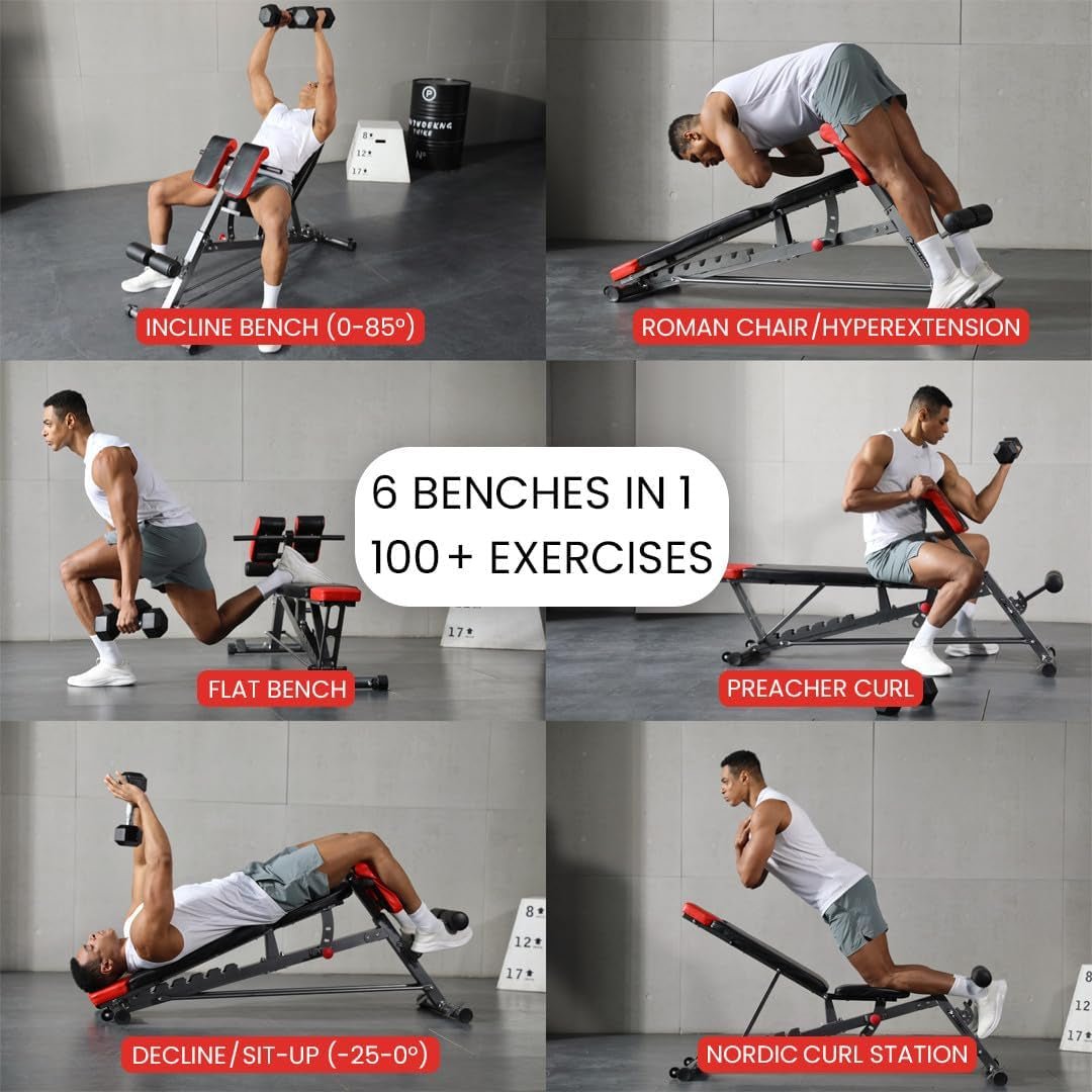 Multi - Functional FID Weight Bench for Full All - In - One Body Workout – Hyper Back Extension, Roman Chair, Adjustable Ab Sit up Bench, Incline Decline Bench, Flat Bench - Serenity Spaces