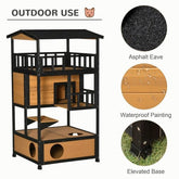 Wooden Outdoor Cat House, Wild Cat Shelter Kitten Tree - Serenity Spaces