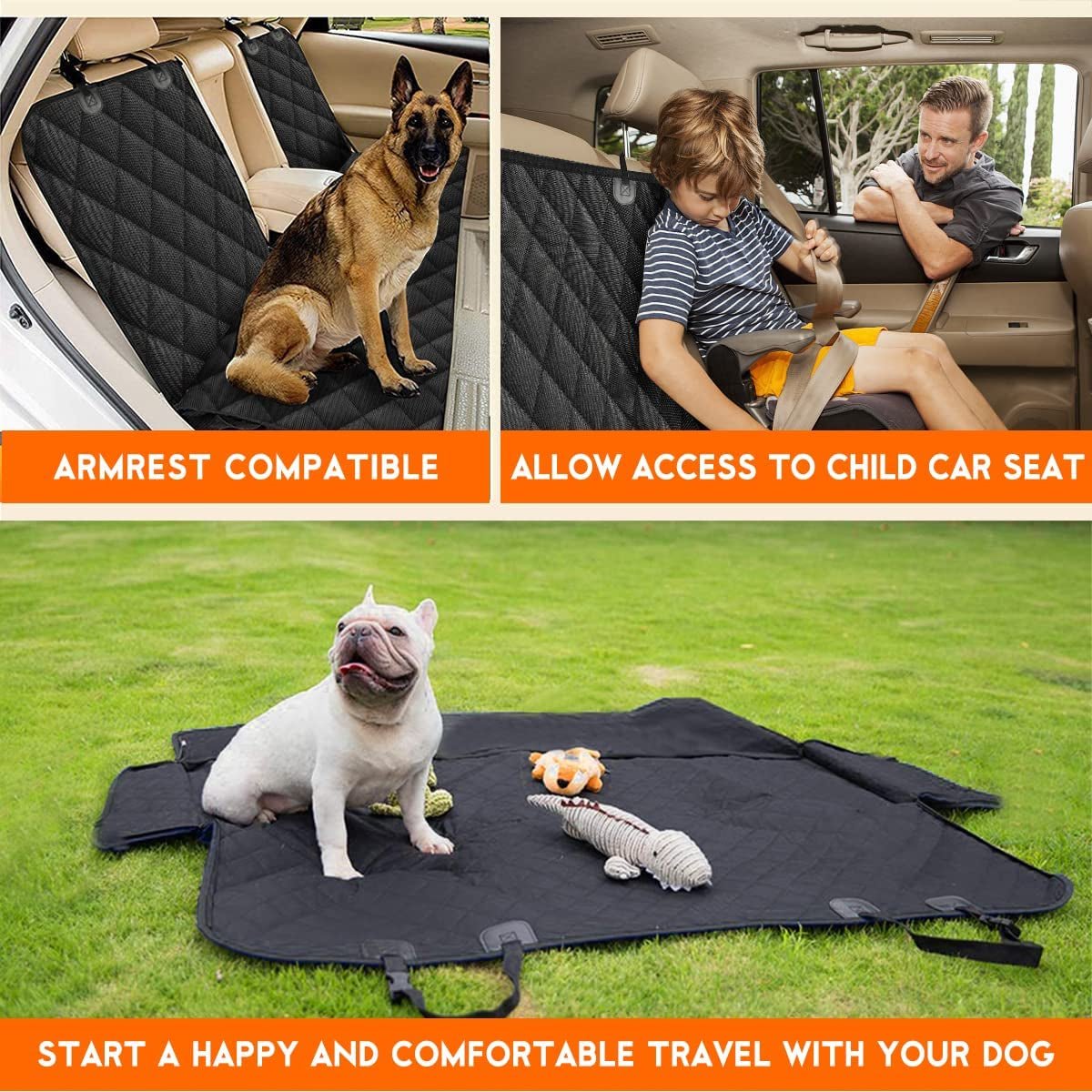 Dog Car Seat Cover, Back Seat Cover for Dogs Pet Car Seat Protector Waterproof Bench Car Seat Cover, Non - Slip Reat Seat Cover Fits Middle Armrest for Most Cars Trucks Suvs - Black - Serenity Spaces