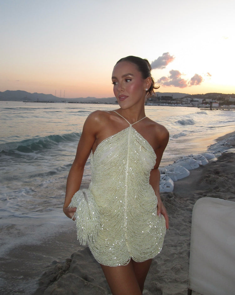Sequin Tassel Halter Party Dress For Women - Serenity Spaces