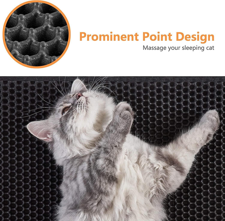 Cat Litter Mat Litter Box Mat, EVA Honeycomb Double Layer Design, Urine & Waterproof, Scatter Control Kitty Litter Mat, Less Waste, Easier to Clean,Washable, Black - Serenity Spaces