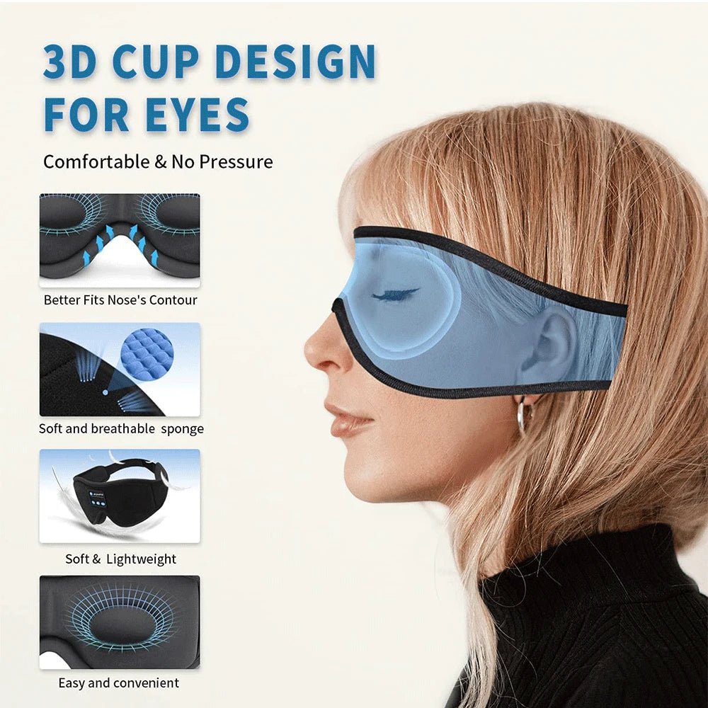 Mask for Sleep Headphones Bluetooth 3D Eye Mask Music Play Sleeping Headphones with Built - In HD Speaker - Serenity Spaces