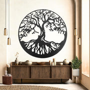 20230 Metal Wall Art Tree Circle of Life round Hanging Sculptures Indoor Living Room Outdoor Garden Patio Decor Black 24 Inch
