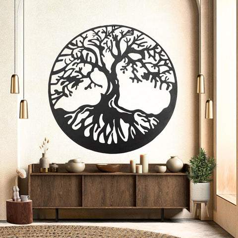 20230 Metal Wall Art Tree Circle of Life round Hanging Sculptures Indoor Living Room Outdoor Garden Patio Decor Black 24 Inch