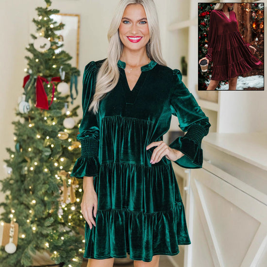 Long Sleeve Skirt Velvet Cake Dresses With Puffy Sleeves And V - Neck Mini Skirt Elegant Short Dress For Women New Year Party Clothing - Serenity Spaces