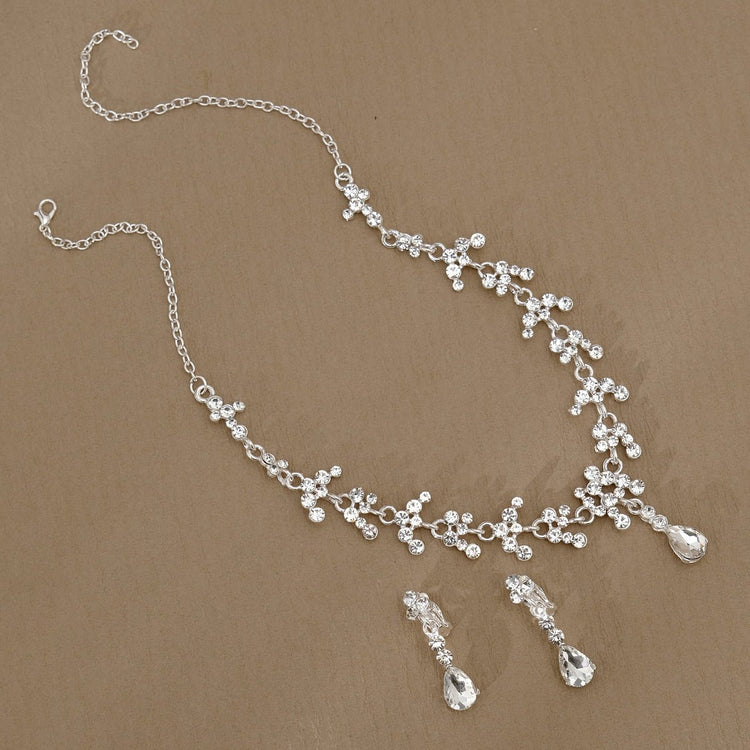 Rhinestone Pearl Earrings And Necklace Set Women - Serenity Spaces