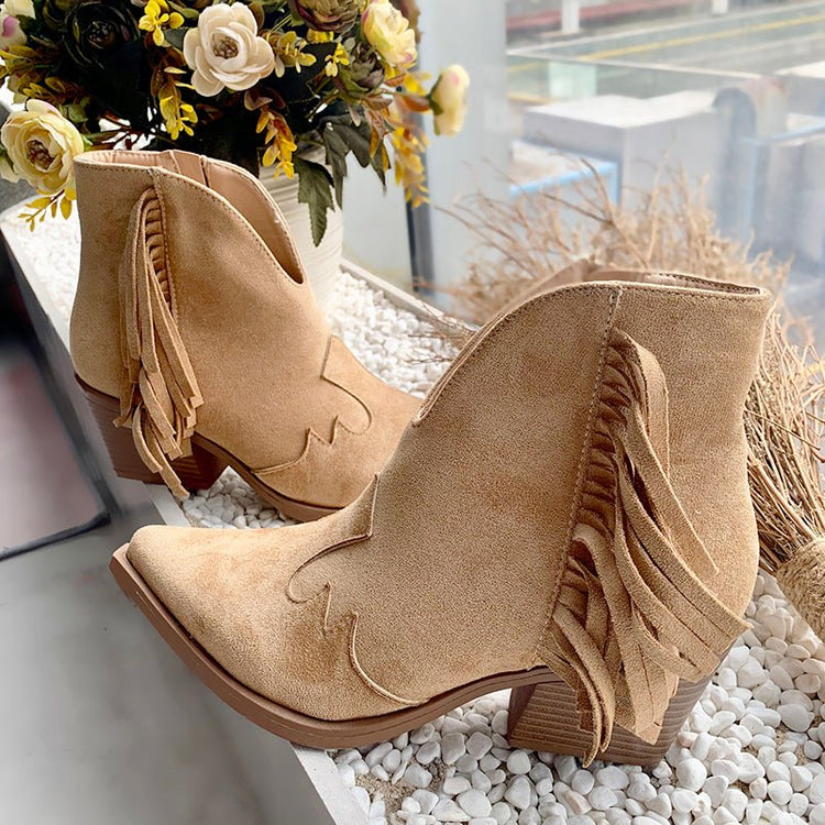 Medium heel thick heel tassel boots - Serenity Spaces