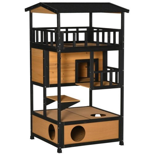 Wooden Outdoor Cat House, Wild Cat Shelter Kitten Tree - Serenity Spaces