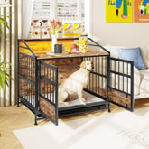 Multi - function Furniture Style Dog Crates With Storage, Dog Crate Furniture Large Wooden Dog Kennel With Double Doors, For Large Medium Dog Indoor, Brown - Serenity Spaces