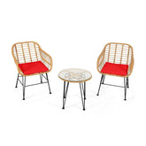 3 Pieces Rattan Furniture Set With Cushioned Chair Table - Serenity Spaces