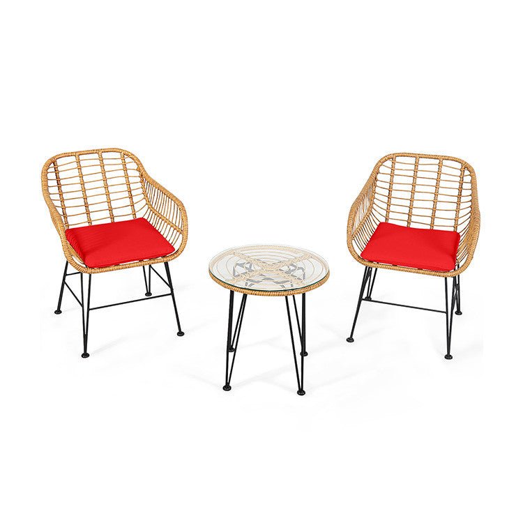 3 Pieces Rattan Furniture Set With Cushioned Chair Table - Serenity Spaces