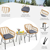 3 Pieces Rattan Furniture Set With Cushioned Chair Table - Serenity Spaces