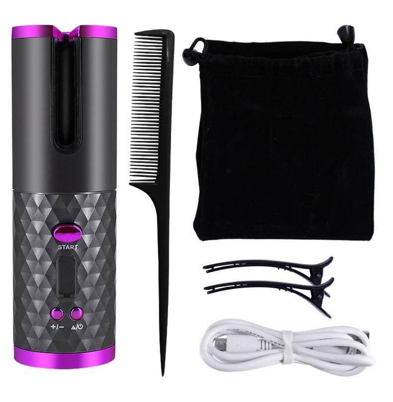 Rechargeable Automatic Hair Curler Women Portable Hair Curling Iron LCD Display Ceramic Curly Rotating Curling Wave Styer - Serenity Spaces