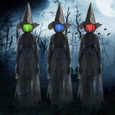3 Pcs Halloween Decorations Outdoor Light up Hanging Ghost, Halloween Ghost Decor with Witch Hats and Spooky Eyes for Halloween Tree Yard Lawn Patio Decorations Party Décor