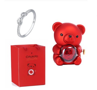Eternal Rose Teddy Bear Gifts Box With Necklace Rotate Rose Jewelry Box Valentine Wedding Storage Gift Case For Women Girlfriend - Serenity Spaces