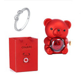 Eternal Rose Teddy Bear Gifts Box With Necklace Rotate Rose Jewelry Box Valentine Wedding Storage Gift Case For Women Girlfriend - Serenity Spaces