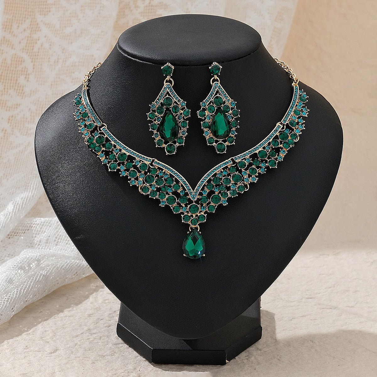 Rhinestone Pearl Earrings And Necklace Set Women - Serenity Spaces